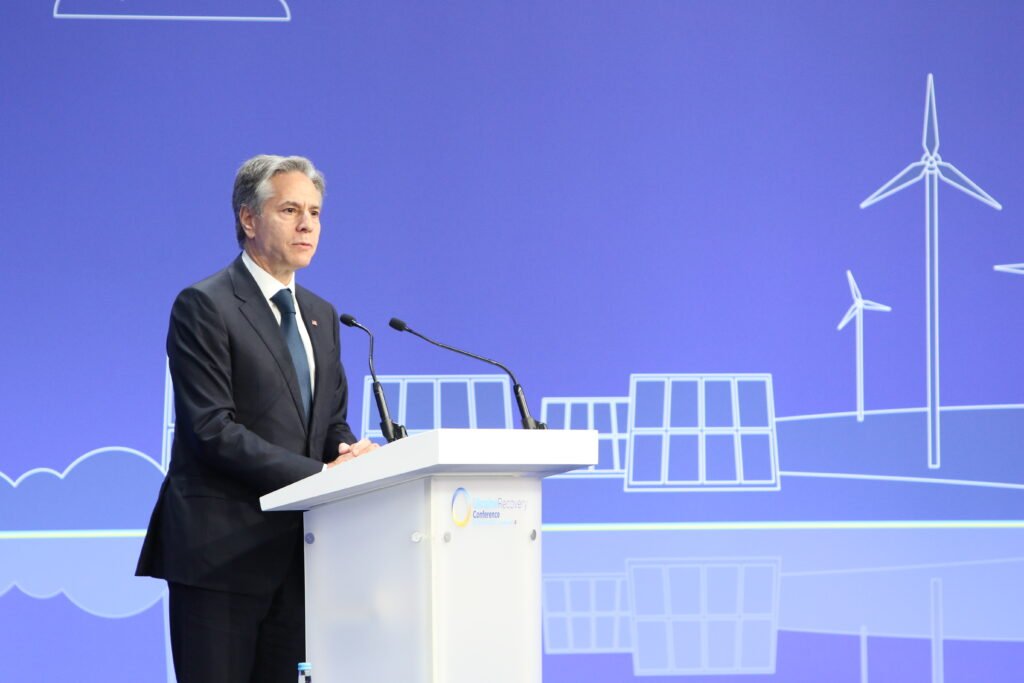 21 6 23 London United Kingdom. Antony Blinken US Secretary of State pictured addressing the opening of the Ukraine Recovery Conference 2023 52990955845