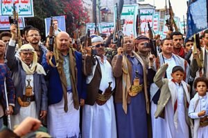Local authority leaders and tribal figures rally at demonstrations organized by the Houthis in Dhamar governorate